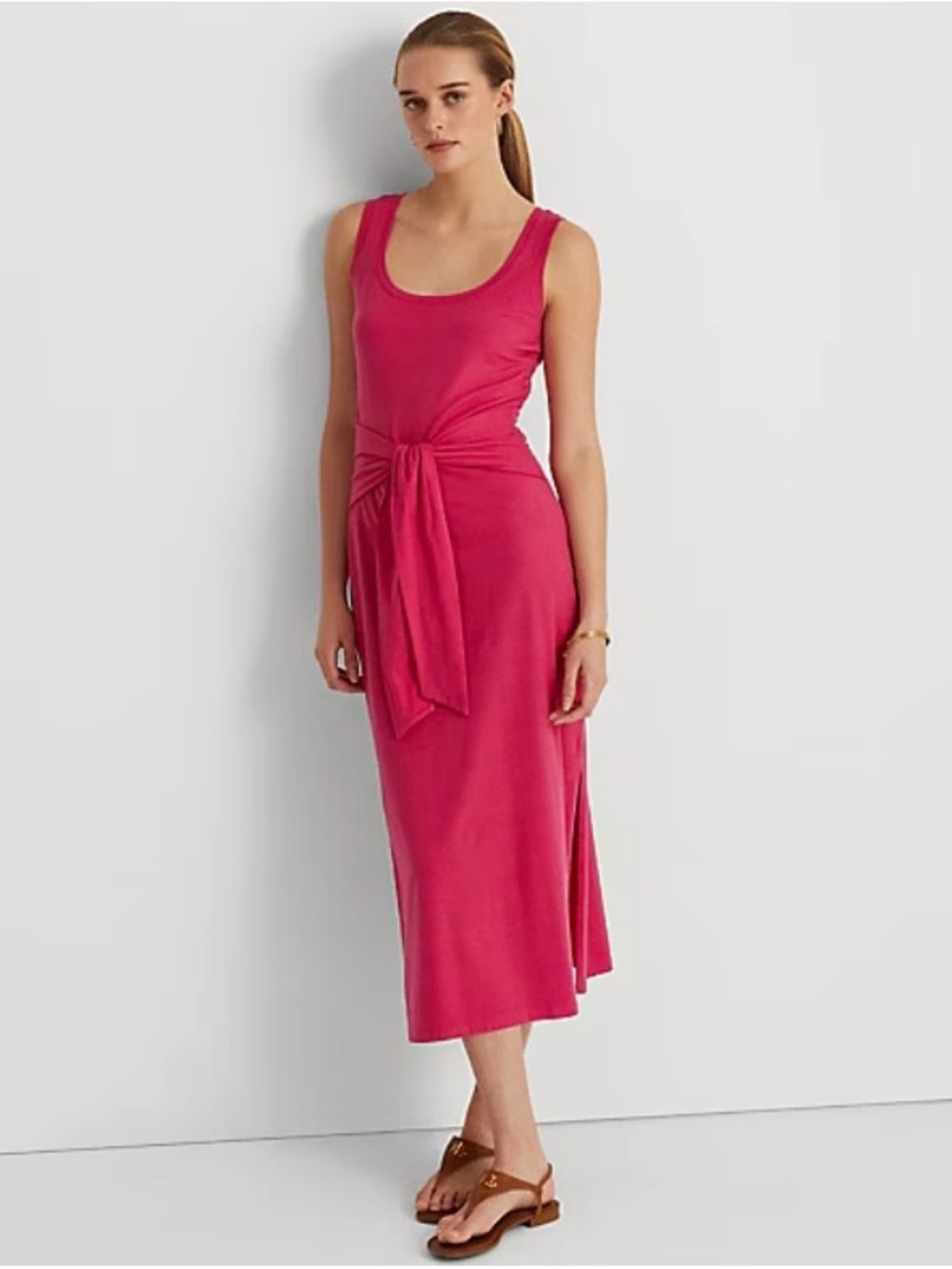 Lauren Ralph Lauren Pink Sleeveless Tie-Front Midi Dress